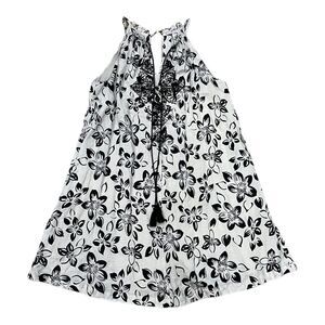 Esley Gray Embroidered Floral Linen Blend Halter Shift Dress S
